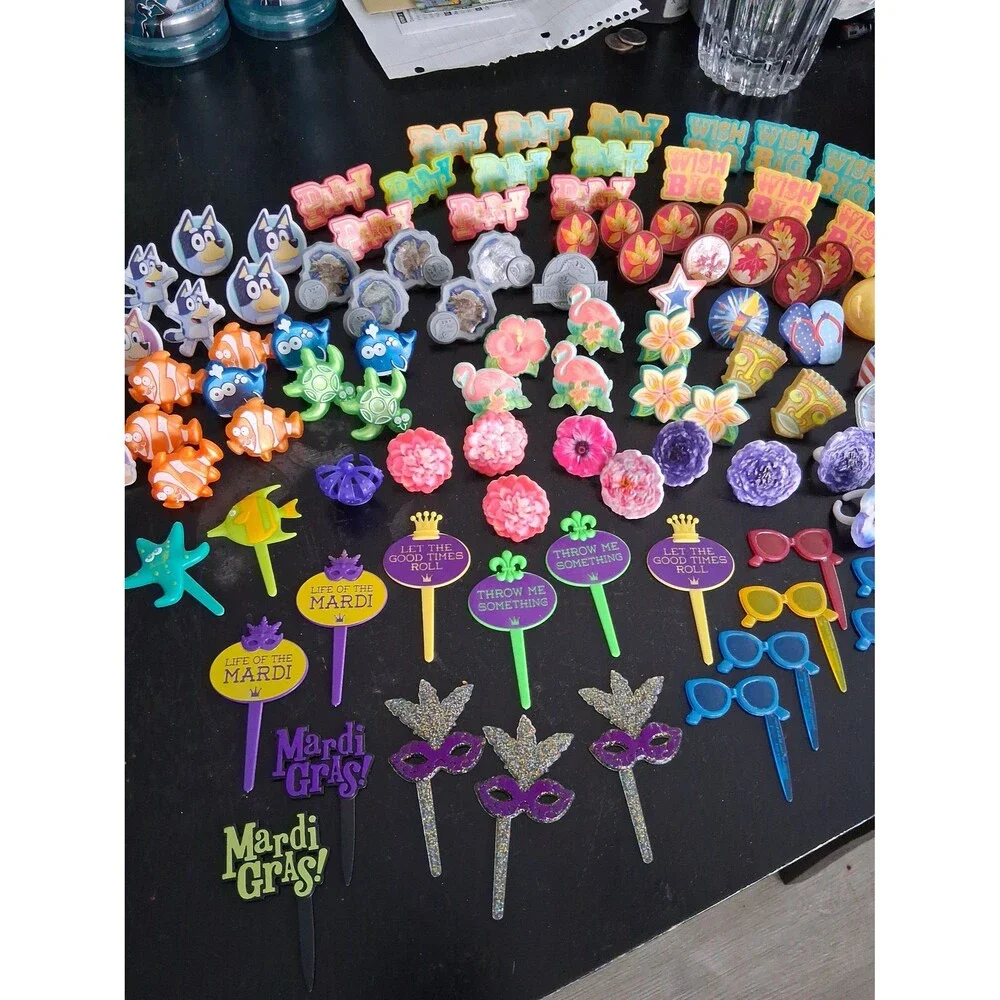 Cupcake Cake Rings Picks Party Decorations Mardi Gras Beach Luau Bluey Dinos